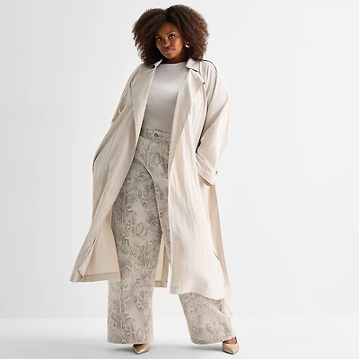 Ashley Graham Womens Plus Lightweight Trench Coat