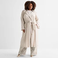 Ashley Graham Womens Plus Lightweight Trench Coat