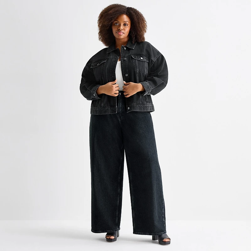 Ashley Graham Womens Plus Denim Lightweight Jacket