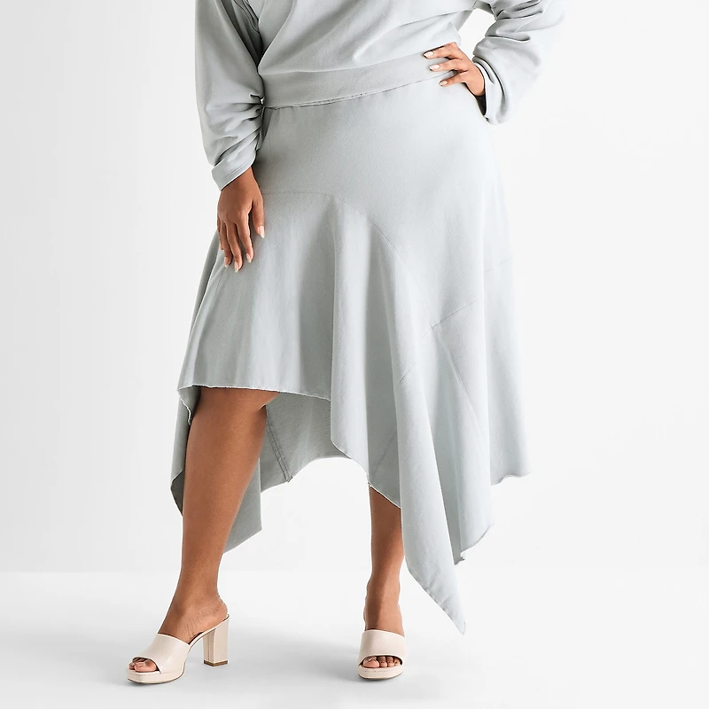 Ashley Graham Womens Plus High Low Asymmetrical Skirt