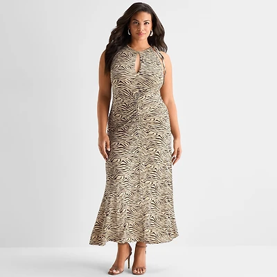 Ashley Graham Womens Plus Keyhole Neck Sleeveless Maxi Dress