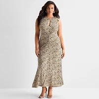 Ashley Graham Womens Plus Keyhole Neck Sleeveless Maxi Dress