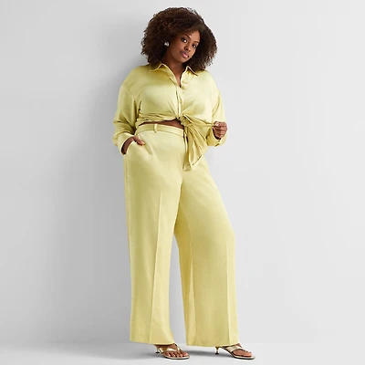 Ashley Graham Womens Plus Straight Flat Front Pant