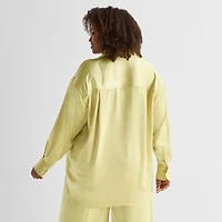 Ashley Graham Womens Plus Long Sleeve Blouse