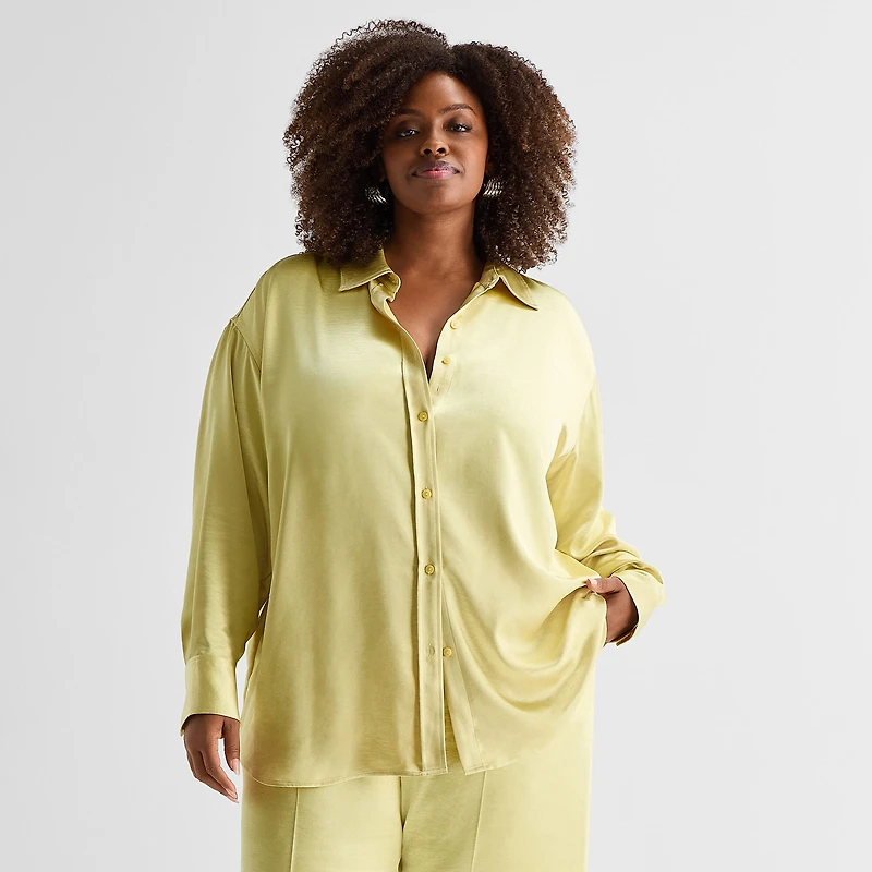 Ashley Graham Womens Plus Long Sleeve Blouse