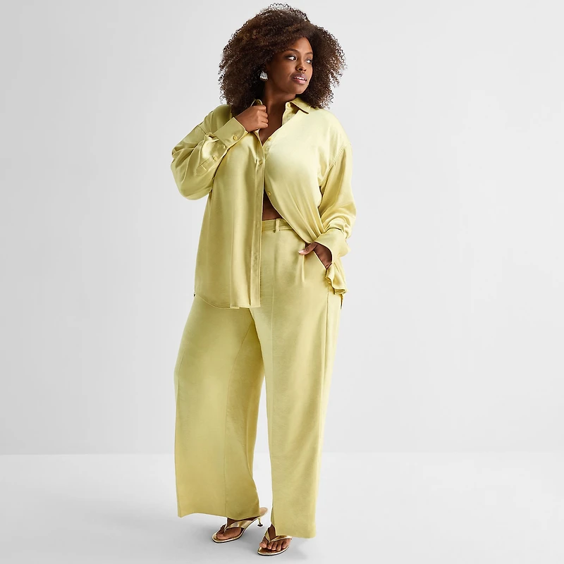 Ashley Graham Womens Plus Long Sleeve Blouse