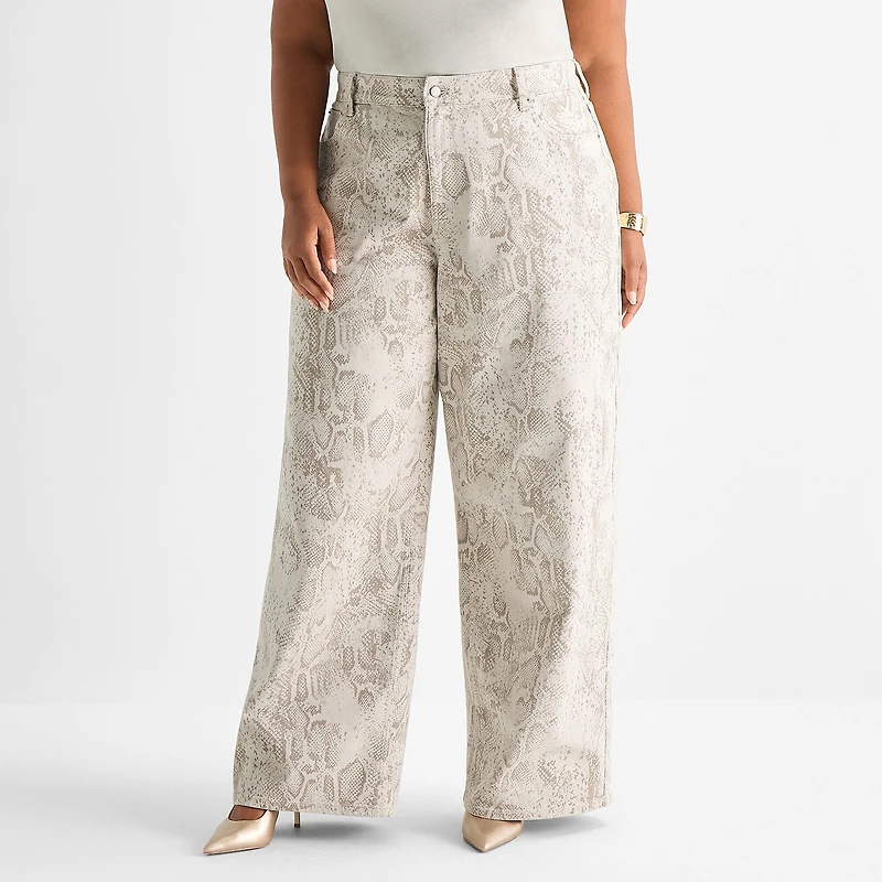 Ashley Graham Womens Plus Wide Leg Jean