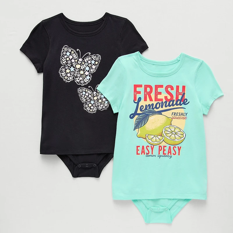 Thereabouts Little & Big Kid Girls Crew Neck Short Sleeve Adaptive 2-pc. Bodysuit