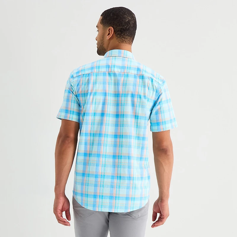 St. John's Bay Stretch Poplin Mens Short Sleeve Classic Fit Button-Down Shirt