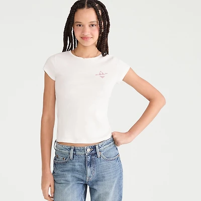 AEROPOSTALE Womens Juniors Rhinestone Crew Neck Short Sleeve Regular Fit Graphic T-Shirt
