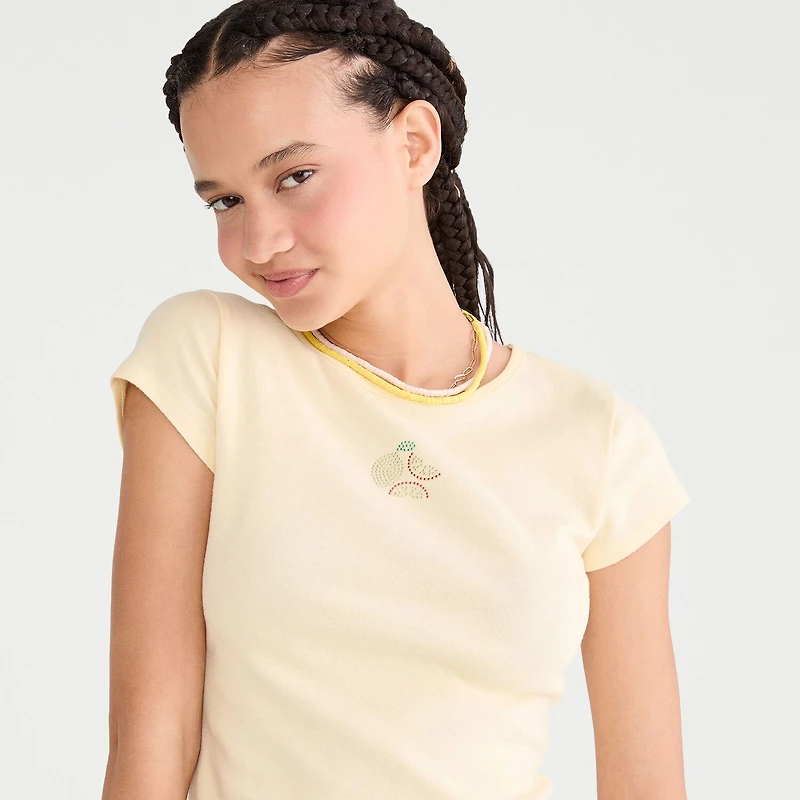 AEROPOSTALE Womens Juniors Rhinestone Crew Neck Short Sleeve Regular Fit Graphic T-Shirt