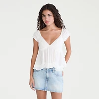 AEROPOSTALE Womens Juniors V Neck Short Sleeve Babydoll Top