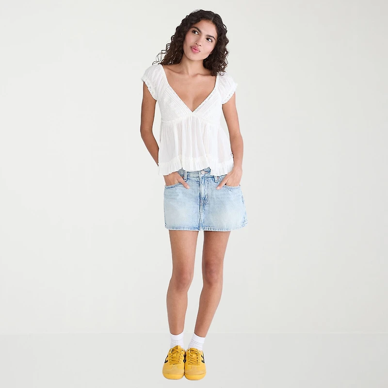 AEROPOSTALE Womens Juniors V Neck Short Sleeve Babydoll Top
