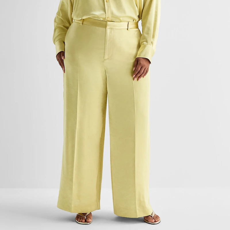 Ashley Graham Womens Plus Straight Flat Front Pant