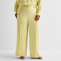 Ashley Graham Womens Plus Straight Flat Front Pant