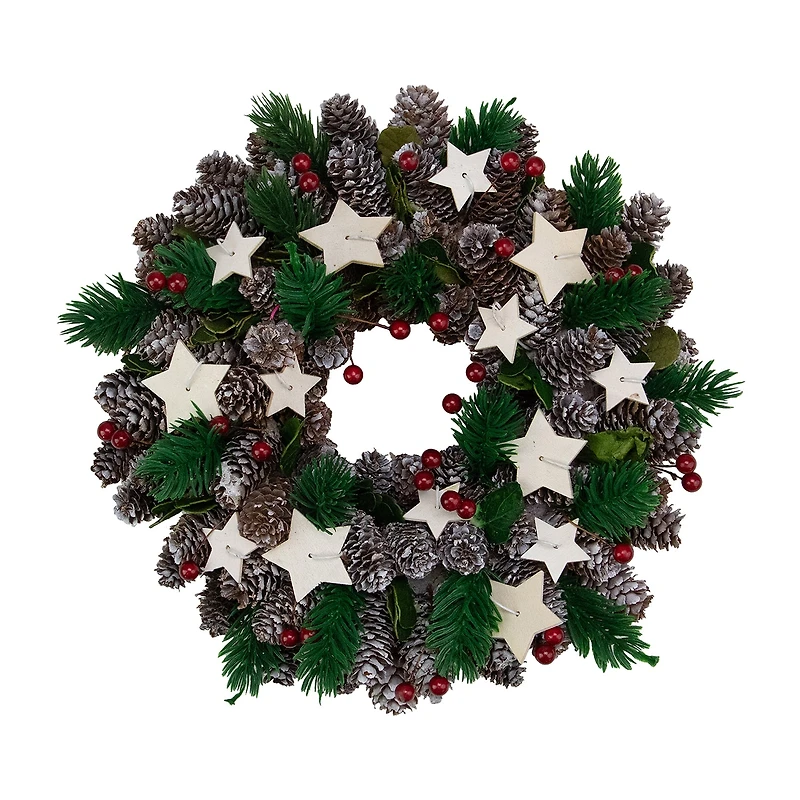Pine Cone and Berries with Stars Artificial Christmas Wreath 10-Inch Unlit