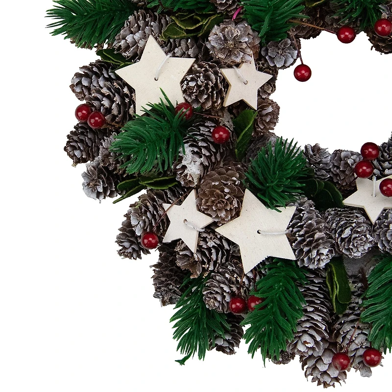 Pine Cone and Berries with Stars Artificial Christmas Wreath 10-Inch Unlit