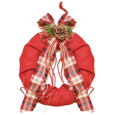 Red Plaid Bow and Pine Accents Artificial Christmas Wreath - 13-Inch  Unlit