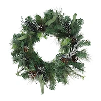 Mixed Pine with Blueberries Pine Cones and Ice Twigs Artificial Christmas Wreath - 24-Inch  Unlit