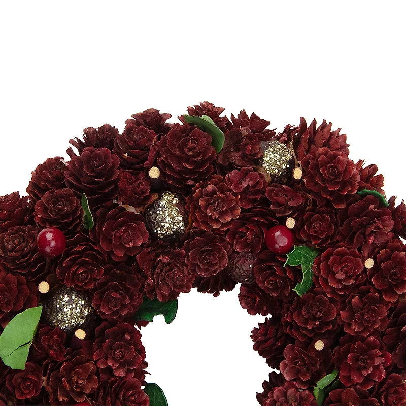 Red and Gold Pine Cone and Ornament Artificial Christmas Wreath  9.5-Inch  Unlit