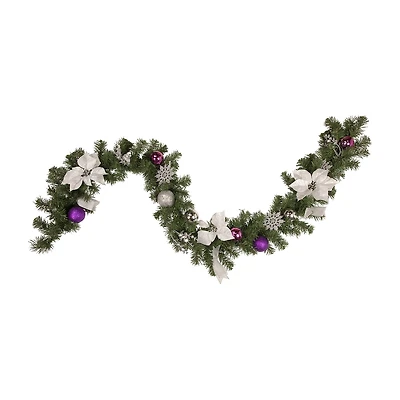 6' x 9'' Foliage Poinsettia and Ornament Artificial Christmas Garland Unlit