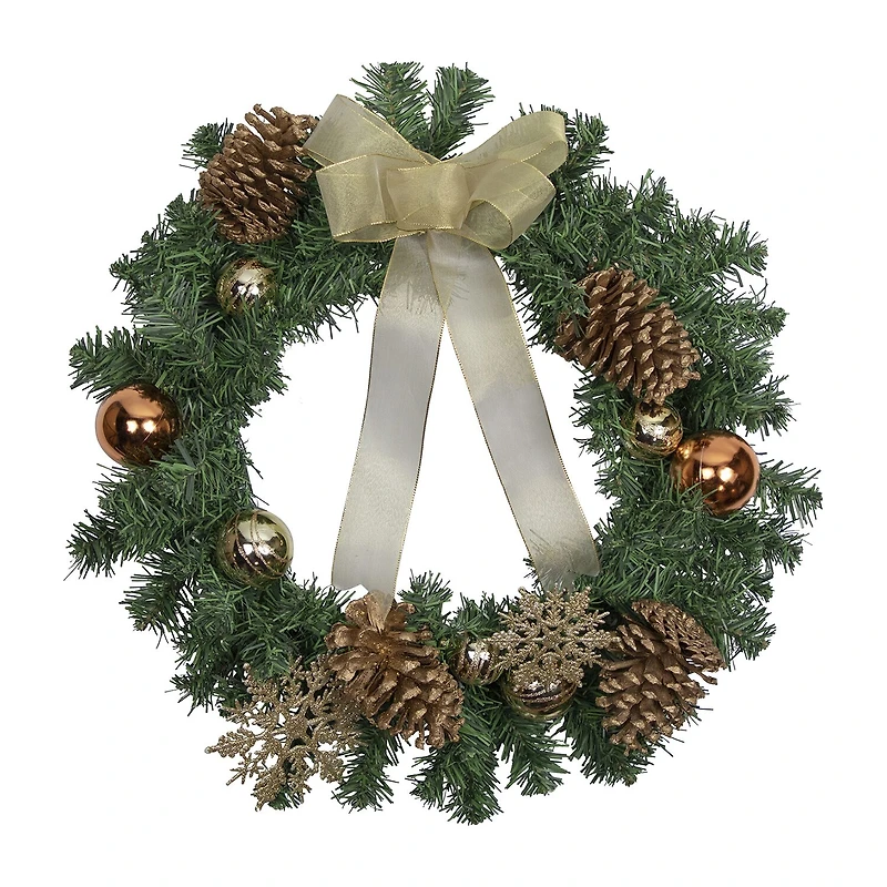Pre-Decorated Ball Ornaments and Bow Artificial Christmas Wreath 24-Inch Unlit