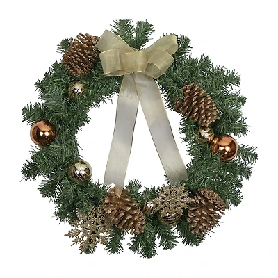 Pre-Decorated Ball Ornaments and Bow Artificial Christmas Wreath 24-Inch Unlit