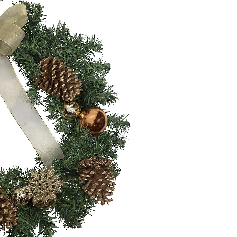Pre-Decorated Ball Ornaments and Bow Artificial Christmas Wreath 24-Inch Unlit