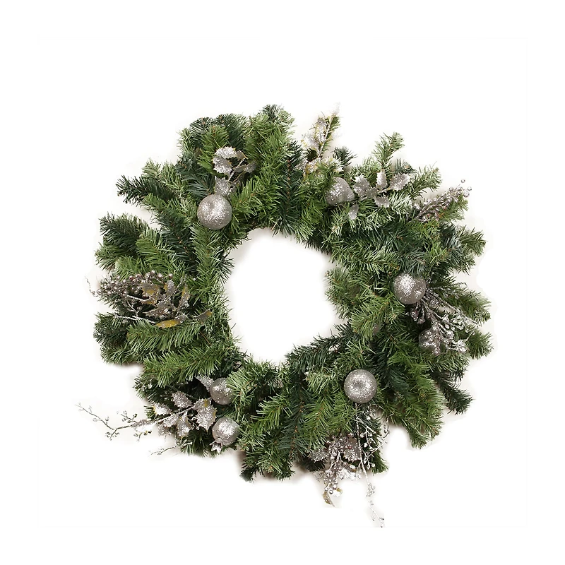 Silver Fruit and Leaf Artificial Christmas Wreath - 24-Inch Unlit