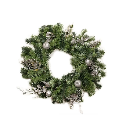 Silver Fruit and Leaf Artificial Christmas Wreath - 24-Inch Unlit