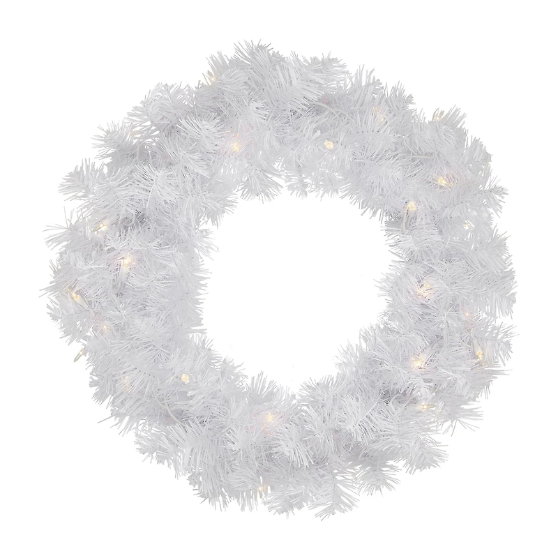 Pre-Lit White Pine Artificial Christmas Wreath - 24-Inch Clear Lights