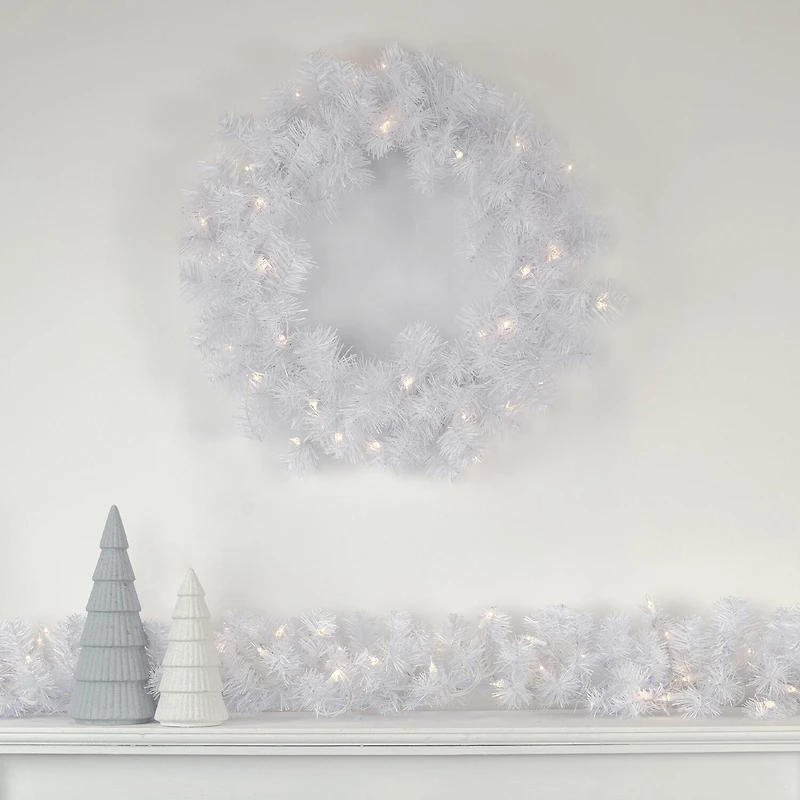 Pre-Lit White Pine Artificial Christmas Wreath - 24-Inch Clear Lights