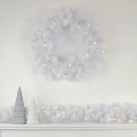 Pre-Lit White Pine Artificial Christmas Wreath - 24-Inch  Clear Lights