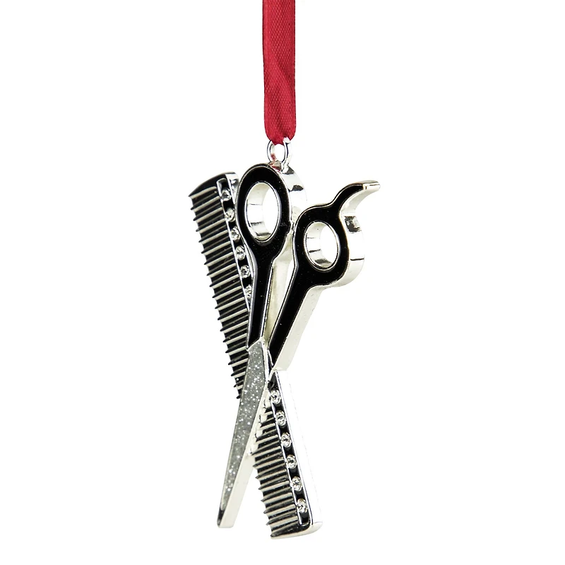 3'' Silver-Plated Scissors and Comb Christmas Ornament