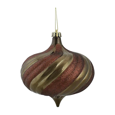 4ct Mocha Brown Swirl Shatterproof 2-Finish Onion Drop Christmas Ornaments 5.75'' (150mm)