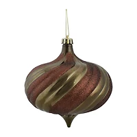 4ct Mocha Brown Swirl Shatterproof 2-Finish Onion Drop Christmas Ornaments 5.75'' (150mm)