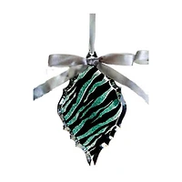 5.75'' Glittered Teal Zebra Print Diamond Prism Christmas Ornament