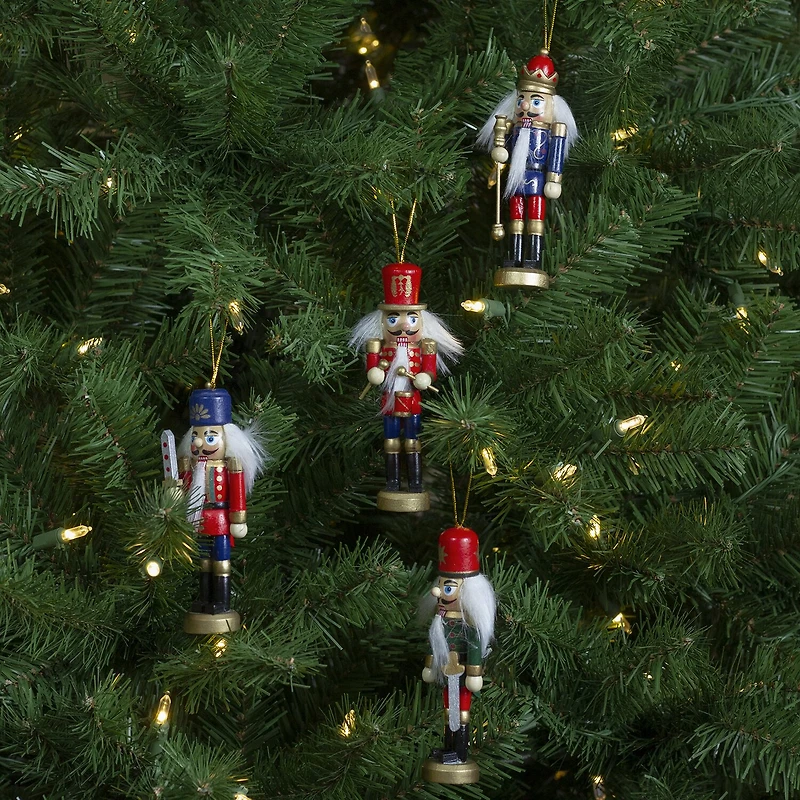 Set of 4 Red and Green Christmas Nutcracker Ornaments - 5"