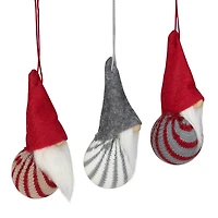 Set of 3 Red and Gray Santa Gnome Christmas Ornaments 4.75"