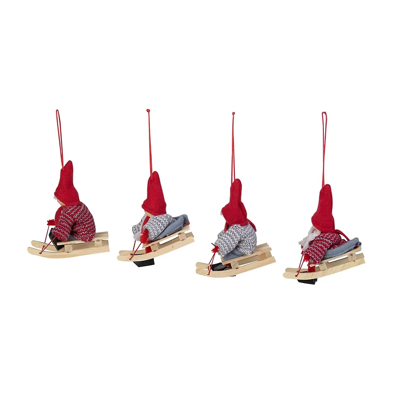 Set of 4 Holiday Kids on Sleds Christmas Ornaments 4"