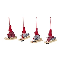 Set of 4 Holiday Kids on Sleds Christmas Ornaments 4"