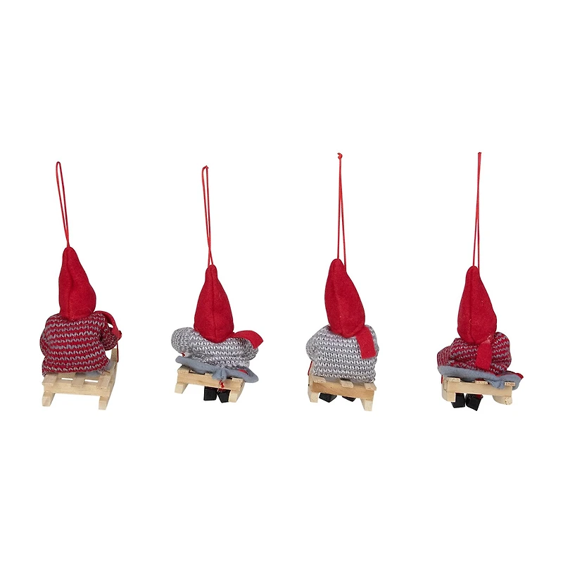 Set of 4 Holiday Kids on Sleds Christmas Ornaments 4"