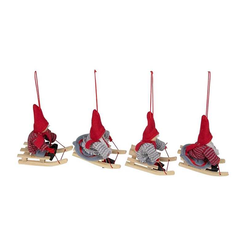 Set of 4 Holiday Kids on Sleds Christmas Ornaments 4"