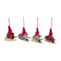 Set of 4 Holiday Kids on Sleds Christmas Ornaments 4"