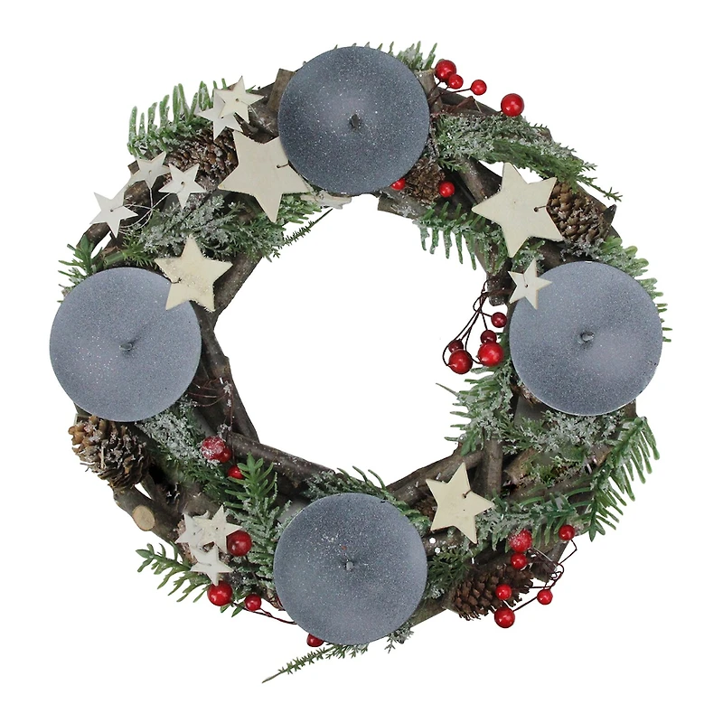 12'' Pine Cones Berries with Stars Christmas Votive Candle Holder