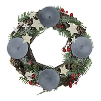 12'' Pine Cones  Berries with Stars Christmas Votive Candle Holder