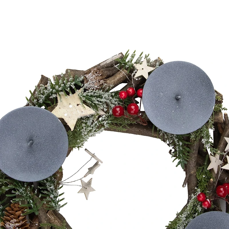 12'' Pine Cones Berries with Stars Christmas Votive Candle Holder