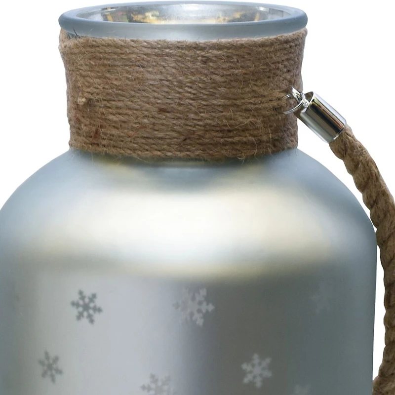 12'' Silver Matte Christmas Trees and Snowflakes Pillar Candle Holder with Handle
