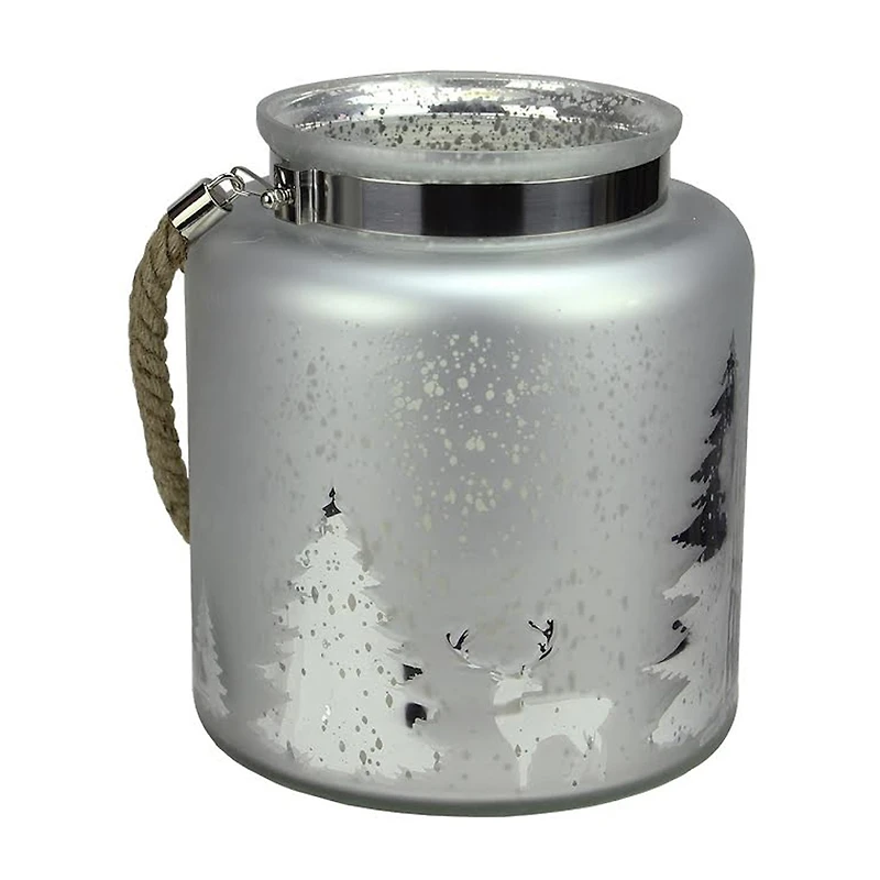 9.5'' Gray and Silver Tree Silhouette Mercury Glass Christmas Pillar Candle Holder