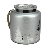 9.5'' Gray and Silver Tree Silhouette Mercury Glass Christmas Pillar Candle Holder